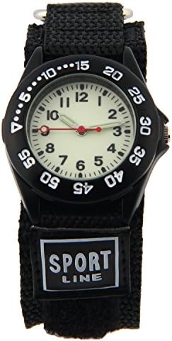 Kids Sports Watch Boys Girls Luminous Dial &amp; Hands Easy-to-fasten Nylon Velcro Band Children's Wristwatch (Black)
