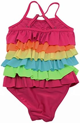 Girl's Cute Rainbow Bikini One Piece Layered Dress Swimsuit (US(XL)=ASIA(XXL) 5-6T)