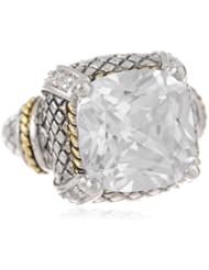 Goldtone finish and Silvertone Square Clear Cubic-Zirconia Ring