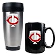 Minnesota Twins MLB Stainless Steel Travel Tumbler & Black Ceramic Mug Set - Primary Logo by Great American Products
