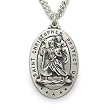 Sterling Silver 1 1/8" Oval Pierced Engraved St. Christopher Medal on 24" Chain