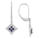 14k White Gold Sapphire and Diamond Leverback Earrings