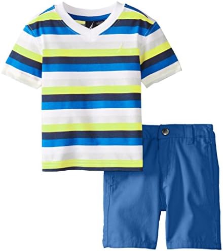 Nautica Baby Boys' 2 Piece Printed Striped V Neck with Twill Short