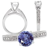 *18k created 6.5mm round blue sapphire color #4 cathedral style engagement ring