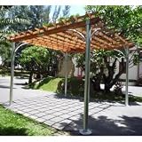 Comtemporary Aluminum Post Wood Top Pergola (Natural Wood) (106H x 164W x 164D)