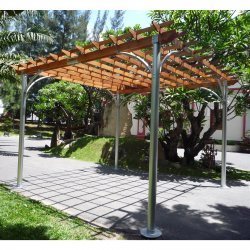 Comtemporary Aluminum Post Wood Top Pergola (Natural Wood) (106"H x 164"W x 164"D)