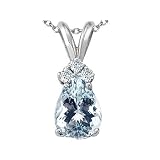 1.56 cttw 14k White Gold Genuine Aquamarine and Diamond Pendant in 14k White Gold