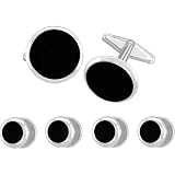 Classic Round Tuxedo Stud and Cufflink Set ,with Black Center and Silver Color Edge