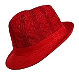 RED CABLE KNIT CROWN SUEDE BRIM FEDORA HAT