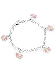 Unicornj Sterling Silver Childrens Bracelet with Butterfly Charms White and Pink