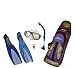 XL Blue Snorkeling Set: Mask, Snorkel, Fin, Bag Size X-Large (Men 12-13, Women 13.5-14.5) Snorkeling Package Set Travel
