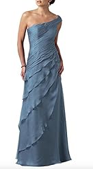 A-line One Shoulder Ruched Asymmetric Tiered Natural   Waistline Evening Dress/Mother-of-the-Bride Dress  with a Brush/Sweep Train 