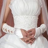 New White Satin Beads Fingerless Bridal Gloves Wedding Evening Party Prom Dress NSFZ026