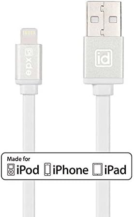 [Apple MFI Certified] epxid® Lightning to USB Cable 3.3ft/ 1m with Aluminum Finish and Flat Cable For Apple iPhone 6s, 6 Plus 5s 5c 5, iPad Pro Air 2, iPad mini 4 3 2, iPod touch 5 6/ nano 7(White)