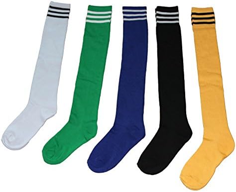 5 Pack Women Girl's Over the Knee Thigh High Three Stripe Cotton Referee Socks