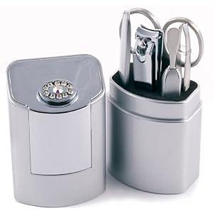 5 Piece Manicure Set With Swarovski Elements in Case - Silver