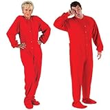 Red Fleece Footed Pajamas Cozy Unisex Long Johns Micro-fleece Loungewear
