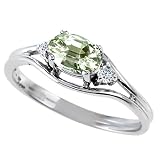0.54 cttw 10k Gold Genuine Green Amethyst and Diamond Ring - Yellow Gold