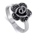 Pretty Diamond Cut Marcasite Band Sterling Silver Flower Ring