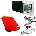High-Density Form-Fitting Scratch Proof Neoprene Sleeve for Amazon Kindle 2 - SLEEK BLACK and VIBRANT RED Reversible and SweetSound Metallic and Blue Noise Reducing Earbuds