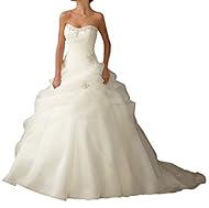 Strapless  Organza Open-Back Beaded  Ball Gown Wedding Dress 