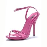 4.5 Inch Women's Sexy Strappy Shoes High Heel Single Sole With Ankle Strap And Rhinestones