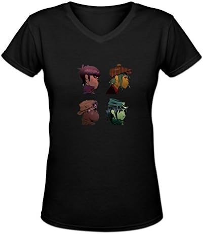Blacksoul Women's Gorillaz Figure V Neck T Shirts Cotton Casual XXL Black