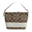 COACH SIGNATURE STRIPE LARGE SHOULDER BAG 13581 KHAKI & WHITE