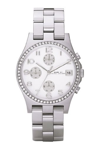 MARC BY MARC JACOBS SILVER TONE CHRONOGRAPH STEEL AND CRYSTALS BEZEL WATCH MBM3072