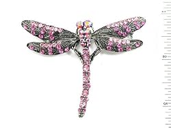 Vintage Deco Pink Aurora Borealis Crystal Dragonfly Pin Brooch - 2.75" wide