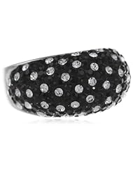Sterling Silver Jet Crystal and Clear Crystal Cluster Ring