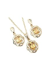 Peninsula Jewellery 9Ct Gold Citrine Celtic Pendant And Drop Earring Set
