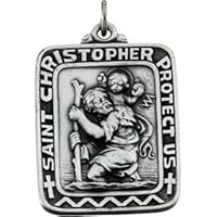 Sterling Silver Sq St. Christopher Pendant Medal