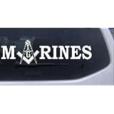 10in X 2.8in White -- Marines with Masonic Square and Compass Military Car Window... by Rad Dezigns