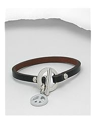 Black Peace Symbol Leather Bracelet In White Base