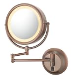 Lighted Wall Mounted 5X to 1X Mirror, Hard Wired, Diablo Bronze