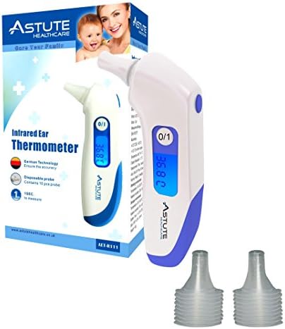 Infrared Ear Thermometer for Baby, Adult, Child, High Clinical Accuracy, Stores Last 12 Temperatures taken / High Temperature Fever Alarm / Easy to Use / This high quality Thermometer allows you to take temperatures in 1 second. FREE Protective Storage Case + 10 Probe cover Free. (BLUE COLOUR)