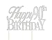 All About Details Happy 90th Birthday Cake Topper,1pc, Cake Decoration, Party Decor, Glitter Topper (Silver)