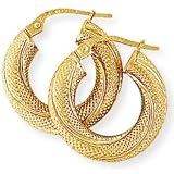 9ct Textured Hoop Earrings. Beautiful presentation gift box and anonymous outer packaging. Money back if not 100% delighted