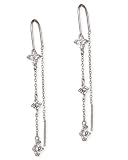 Round C.Z. Diamond Four-Petal Flower Silver Threader Earrings