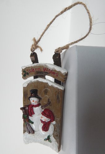Warm Wishes Snowman and Snowchild on Sled Christmas Tree Ornament 9719