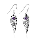 Sterling Silver Celtic Square-Shaped Amethyst Earrings