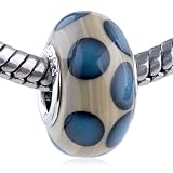 Flesh Color Murano Blue Dot Glass European Charm Beads - Compatible With Biagi Pandora Chamilia Biagi