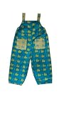 Reversible Overall Jumpsuit 100% Cotton Twill Turquoise with Yellow Bunny Rabbits Batik by Back From Bali