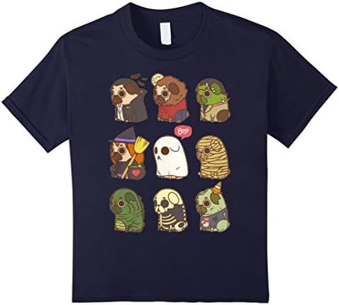Kids Cute Pug Style Halloween T-Shirt 12 Navy