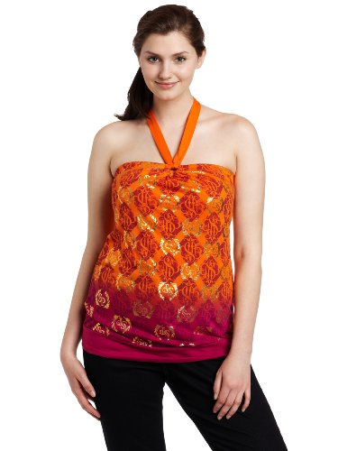 Southpole Juniors Plus Size All Over Foil Logo Halter Top