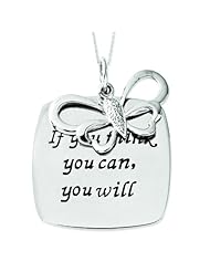 Sterling Silver Antiqued CZ If You Think You Can 18in Butterfly Necklace.