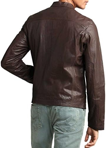 Unisex Leather Men's Lambskin Leather Bomber Biker Wear Jacket S Brown
