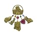 Vintage Style Cat In Basket with Hanging Cats and Heart Charms Brooch Pin