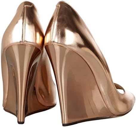 Shoexy Women's Gold Peep Toe Wedge Heels Dress Pumps 13 M US
